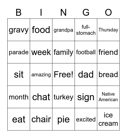 Thanksgiving Signs Bingo Card