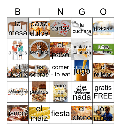 dia de accion de gracias Bingo Card