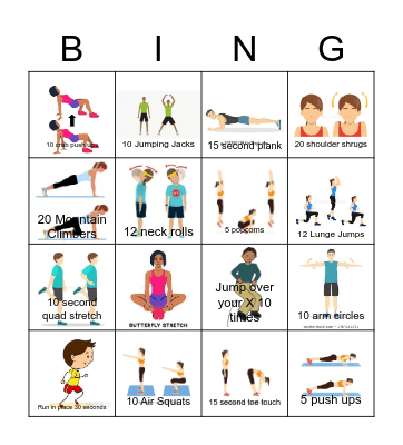 Fitness Bingo Card
