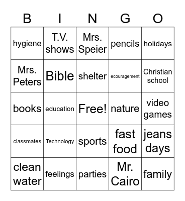 Thankful Bingo Card