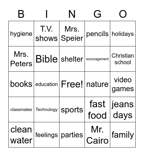 Thankful Bingo Card