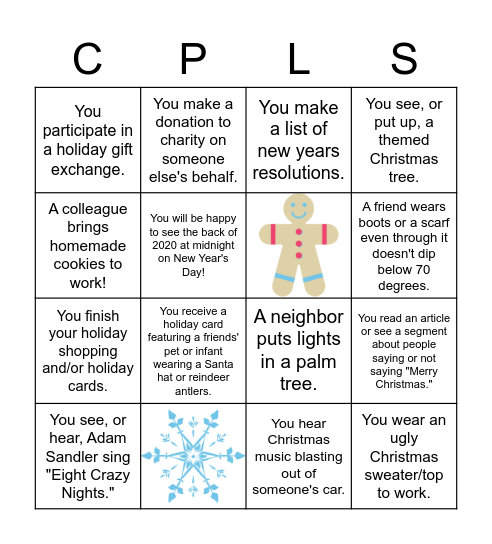 CPLS "A Very Florida Holiday" BINGO Card