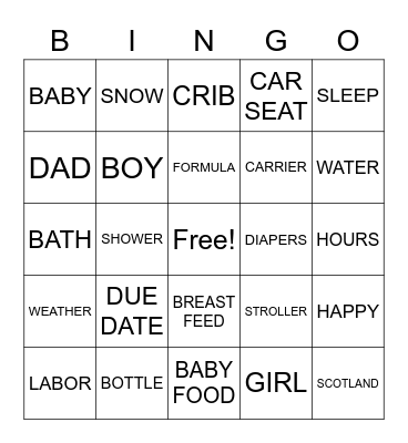 WELCOMING BABY GIRL Bingo Card