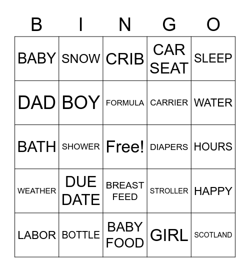 WELCOMING BABY GIRL Bingo Card