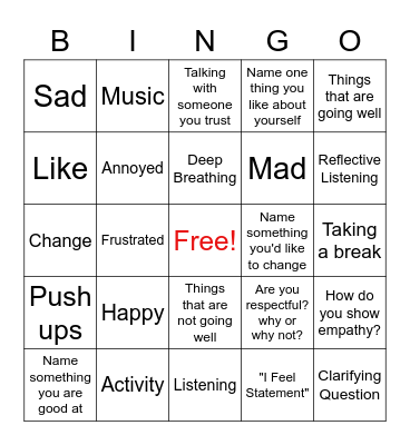 Random Family Therapy Bingo Card