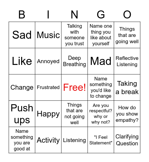 Random Family Therapy Bingo Card