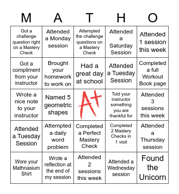 Mathnasium Holiday Bingo Card