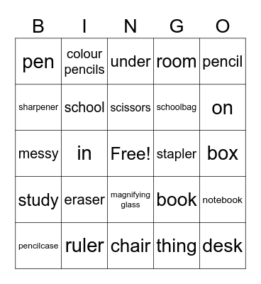 School Things Bingo Card