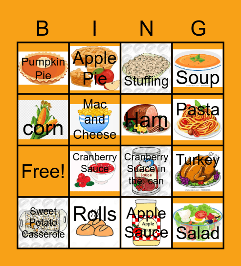 Thanksgiving Dinner  Bingo Card