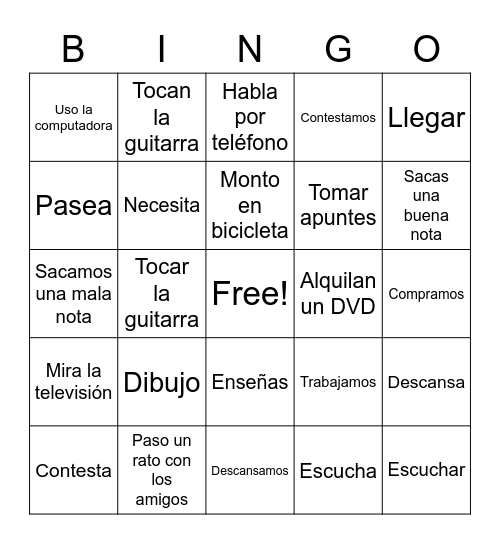 Sp. 1 -AR verbs Bingo Card