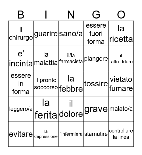 Unita' 6B Dal Medico Bingo Card