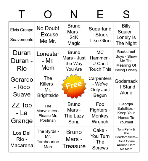 Game Of Tones 11-30-20 Game 3 Bingo Card