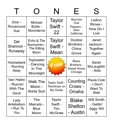 Game Of Tones 11-30-20 Game 6 Bingo Card