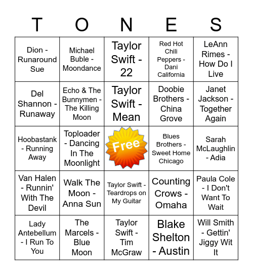 Game Of Tones 11-30-20 Game 6 Bingo Card