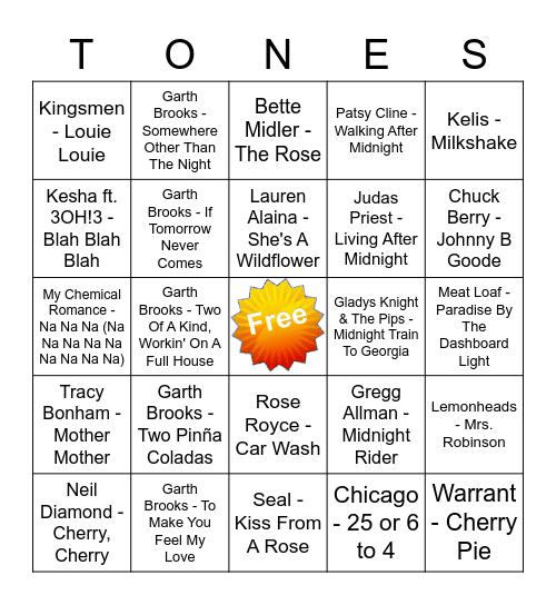 Game Of Tones 11-30-20 Game 7 Bingo Card