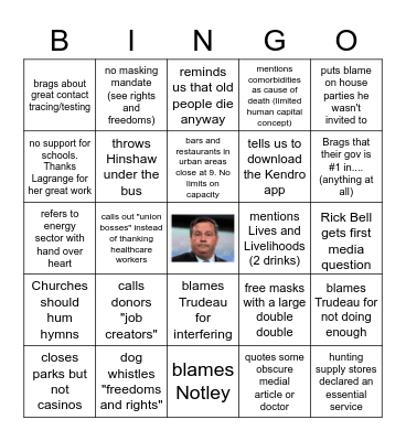 Bumbles Bingo and Drinking Game Bingo Card