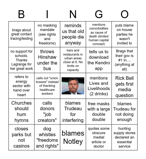 Bumbles Bingo and Drinking Game Bingo Card