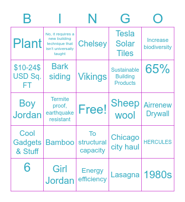 Green Roofs and Alternative Building Methods Bingo Card