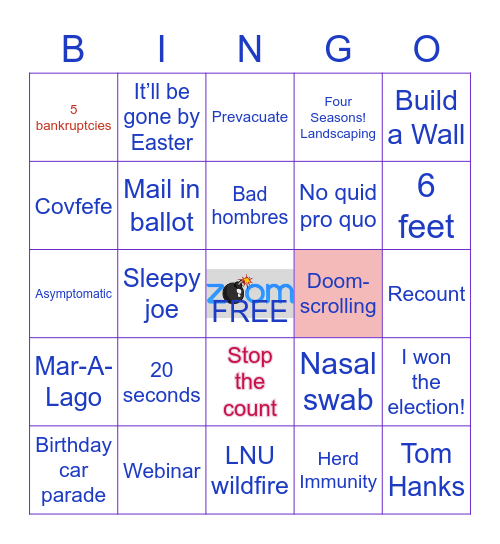 USA 2020 Bingo Card