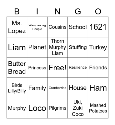 Be Thankful Bingo Card
