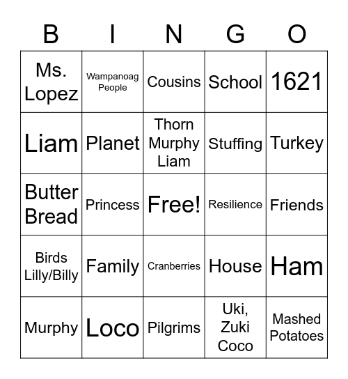 Be Thankful Bingo Card