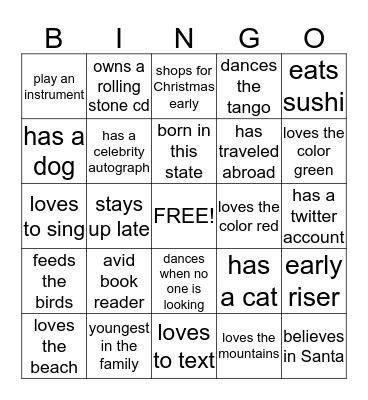 Christmas People Bingo Card