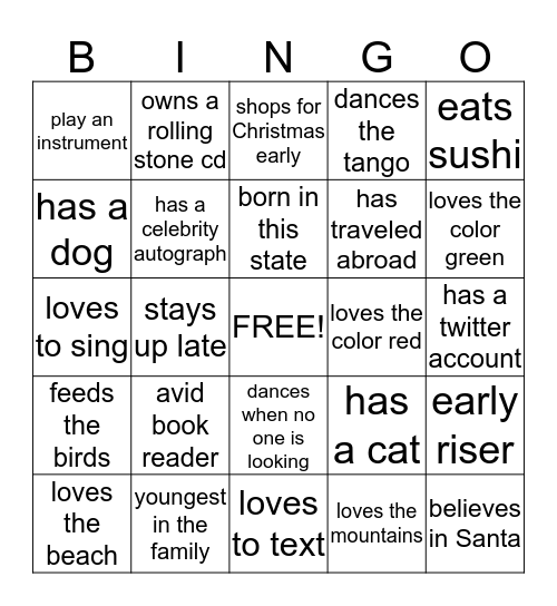 Christmas People Bingo Card