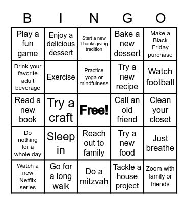 Thanksgiving Fun Bingo Card