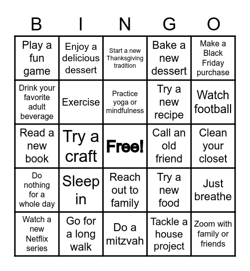 Thanksgiving Fun Bingo Card