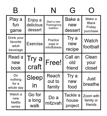 Thanksgiving Fun Bingo Card