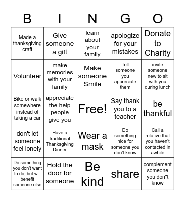Thanksgiving Bingo Card