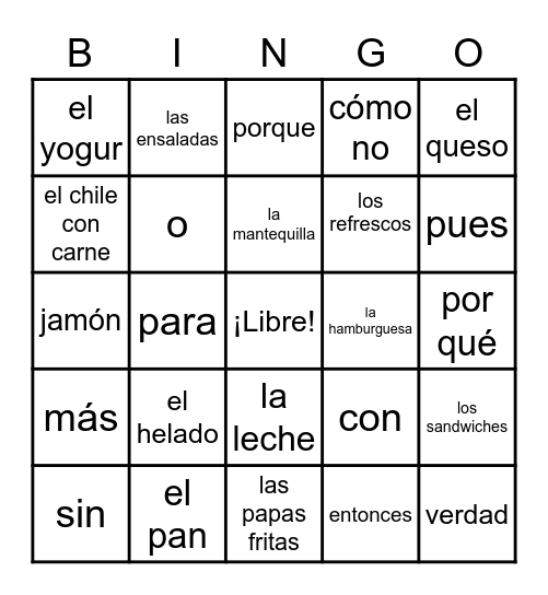 Vocabulario 1.1 Bingo Card