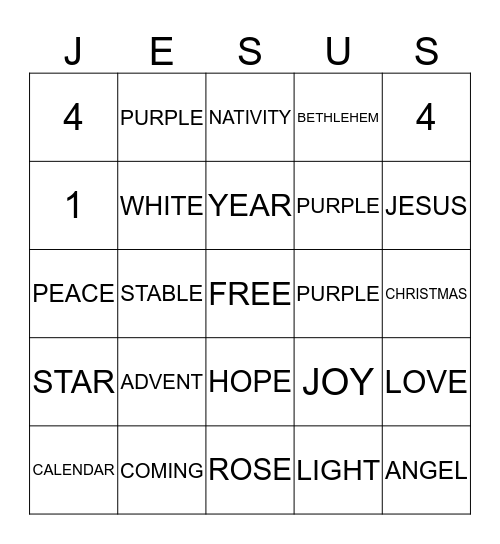 Advent Bingo Card