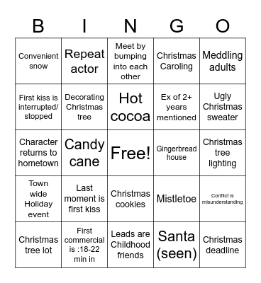 Hallmark Christmas Bingo Card