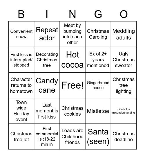 Hallmark Christmas Bingo Card