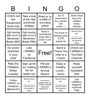 ISPARC BINGO!  December 11 - Vancouver Coastal Region Bingo Card