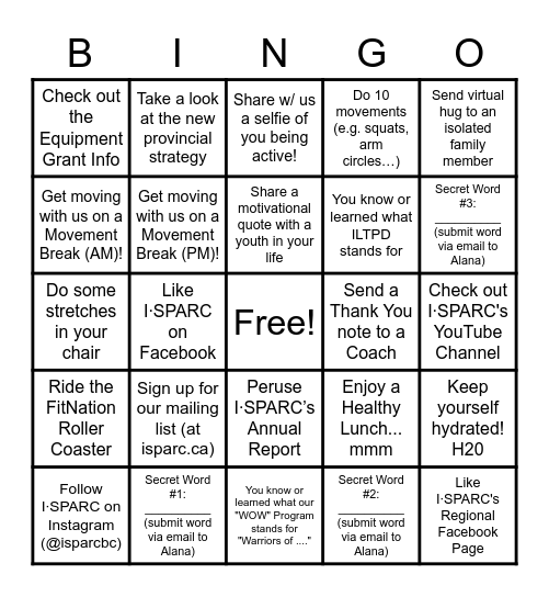 ISPARC BINGO!  December 15 - Fraser Region Bingo Card