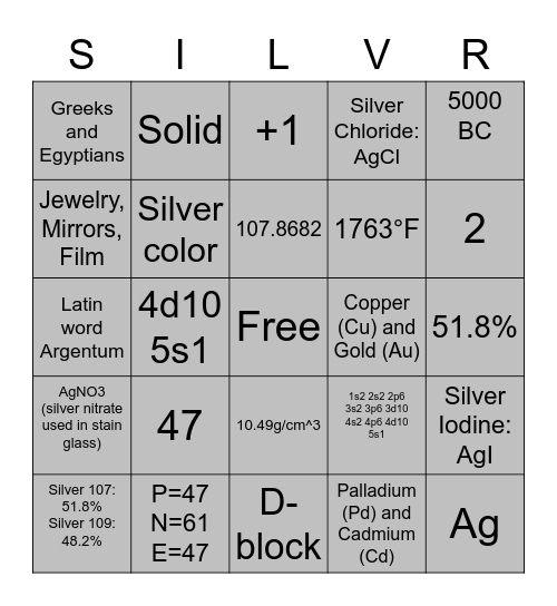 Silver Bingo Card