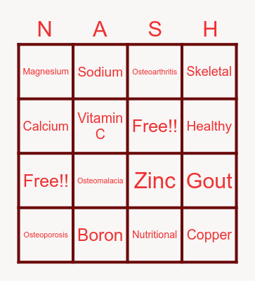Nutrition and Skeletal Health Bingo Card