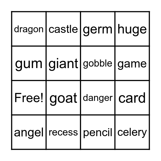 Hard & Soft Cc / Gg Bingo Card