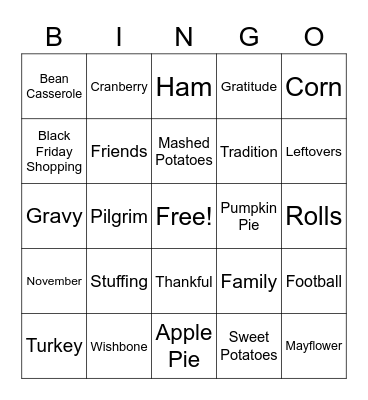 Thanksgiving Bingo Card