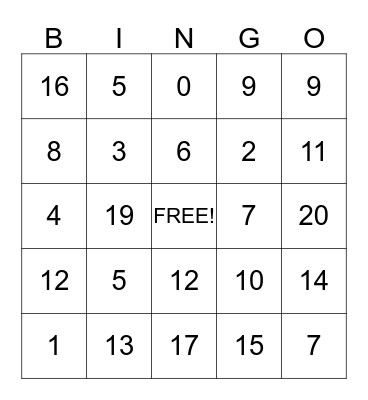 ADDING IS FUN Bingo Card