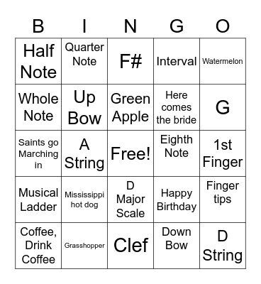 Strings Level 1 Bingo Card
