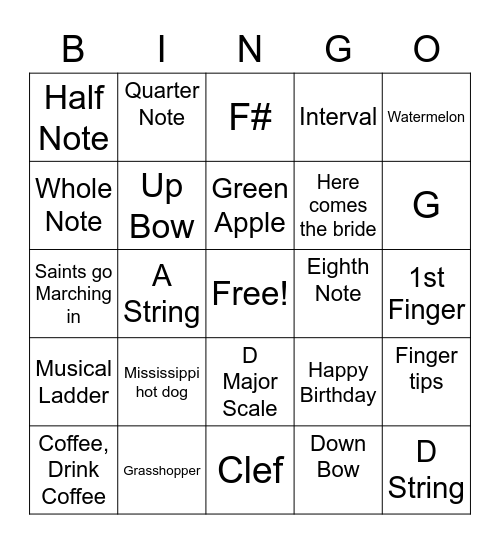 Strings Level 1 Bingo Card