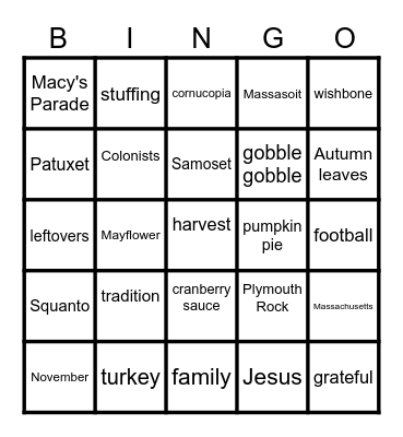 Thanksgiving Bingo Card
