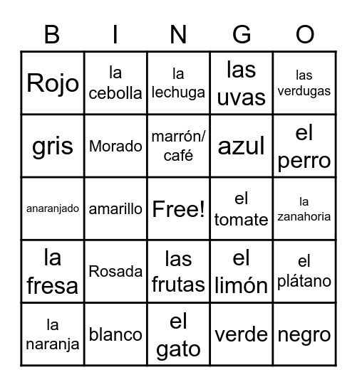 ¡Español Bingo! Bingo Card