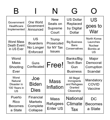 The Biden Presidency Bingo Card