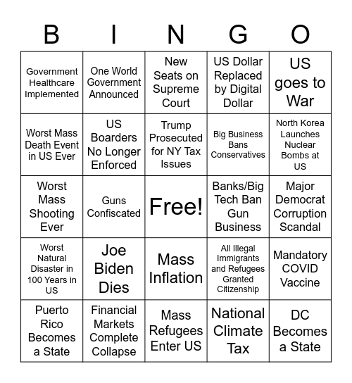 The Biden Presidency Bingo Card