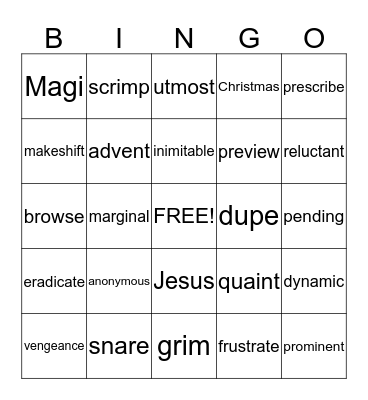 Vocabulary Bingo! Bingo Card