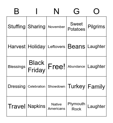 Thanksgiving Bingo Card